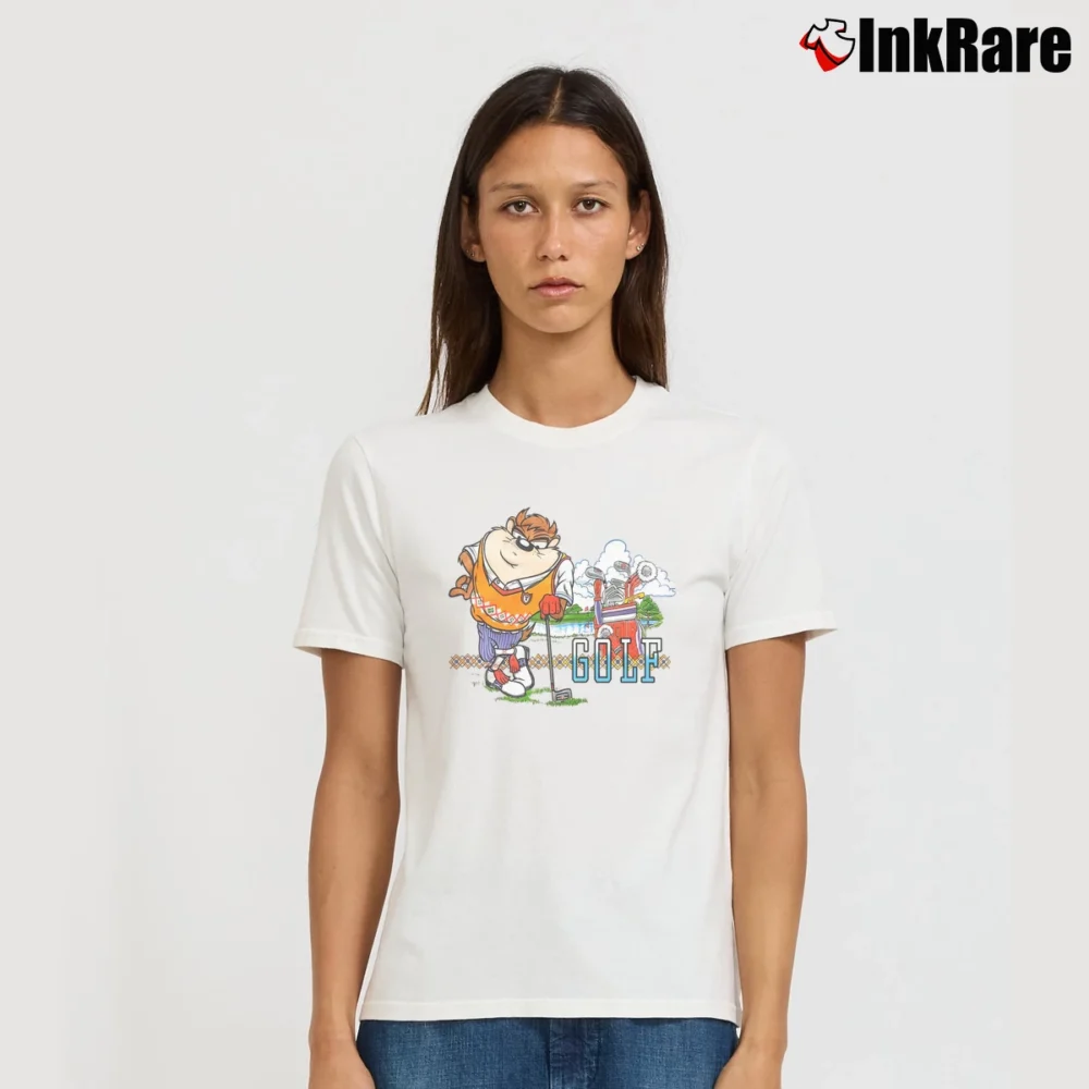 Women’s Taz Golf Looney Tunes Cartoon Signature T-Shirt in white | Soft, Flattering Fit