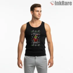 Team Grinch Ugly Christmas Sweater Style Shirt on black tank top for men graphic tee