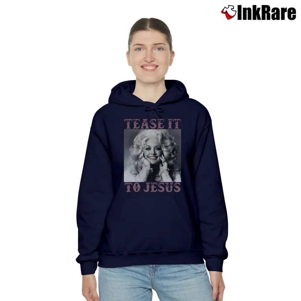 Women’s Tease It To Jesus Funny Quote Cozy Hoodie in navy | Warm, Structured, Stylish