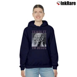 Women’s Tease It To Jesus Funny Quote Cozy Hoodie in navy | Warm, Structured, Stylish