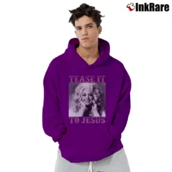 Men’s Tease It To Jesus Funny Quote Pullover Hoodie in purple | Cozy, Durable, Modern Fit