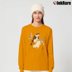 Women’s Tebori Cats Japanese Tattoo Style Long-Sleeve Top in orange | Sleek, Versatile, All-Season