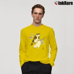 Men’s Tebori Cats Japanese Tattoo Style Long-Sleeve Shirt in yellow | Sleek, Lightweight, Year-Round Wear