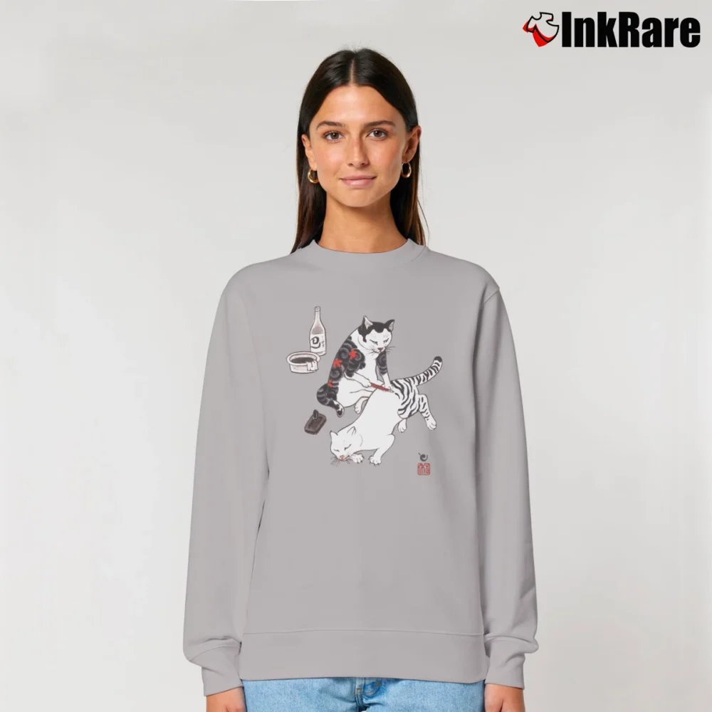 Women’s Tebori Cats Japanese Tattoo Style Relaxed Sweatshirt in sport grey | Soft, Laid-Back Vibe