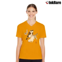 Women’s Tebori Cats Japanese Tattoo Style V-Neck Tee in orange | Chic Neckline, Soft Texture