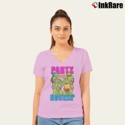 Women’s Teenage Mutant Ninja Turtles Party V-Neck Tee in light pink | Chic Neckline, Soft Texture