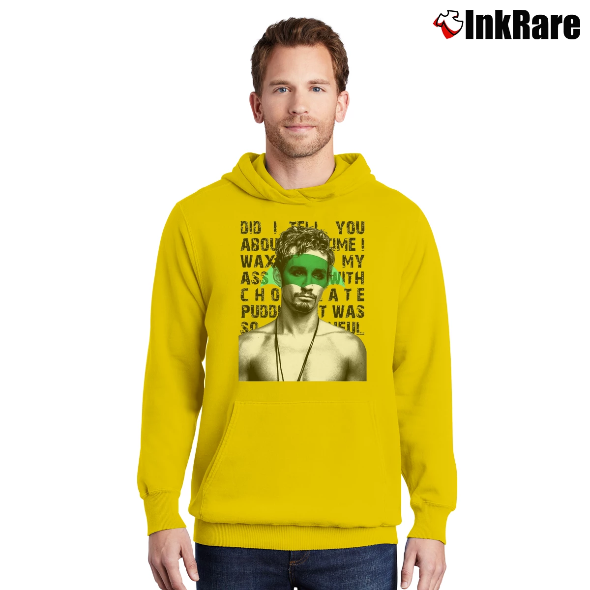 Men’s Teevip Umbrella Academy Klaus And The Chocolate Pudding 2 Pullover Hoodie in yellow | Cozy, Durable, Modern Fit