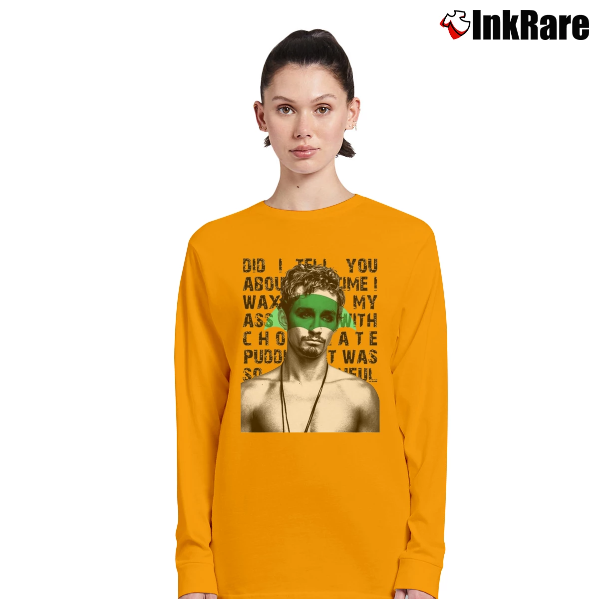 Women’s Teevip Umbrella Academy Klaus And The Chocolate Pudding 2 Long-Sleeve Top in orange | Sleek, Versatile, All-Season