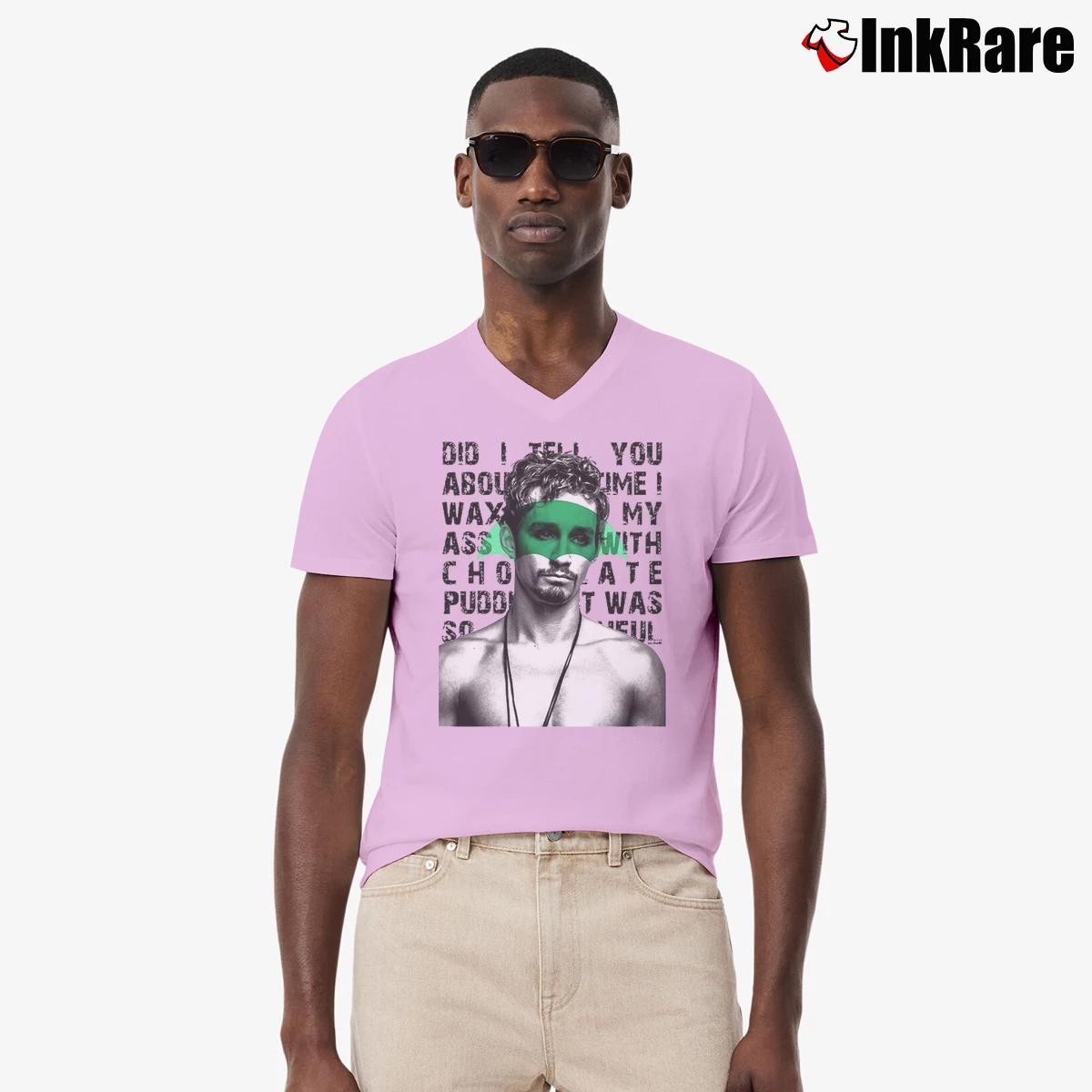 Men’s Teevip Umbrella Academy Klaus And The Chocolate Pudding 2 V-Neck Tee in light pink | Sharp, Breathable, Everyday Staple