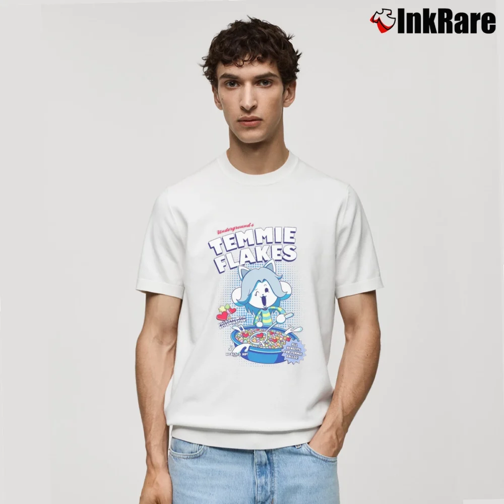 Men’s Temmie Flakes Game Inspired Graphic Classic T-Shirt in white | Soft, Breathable Everyday Wear