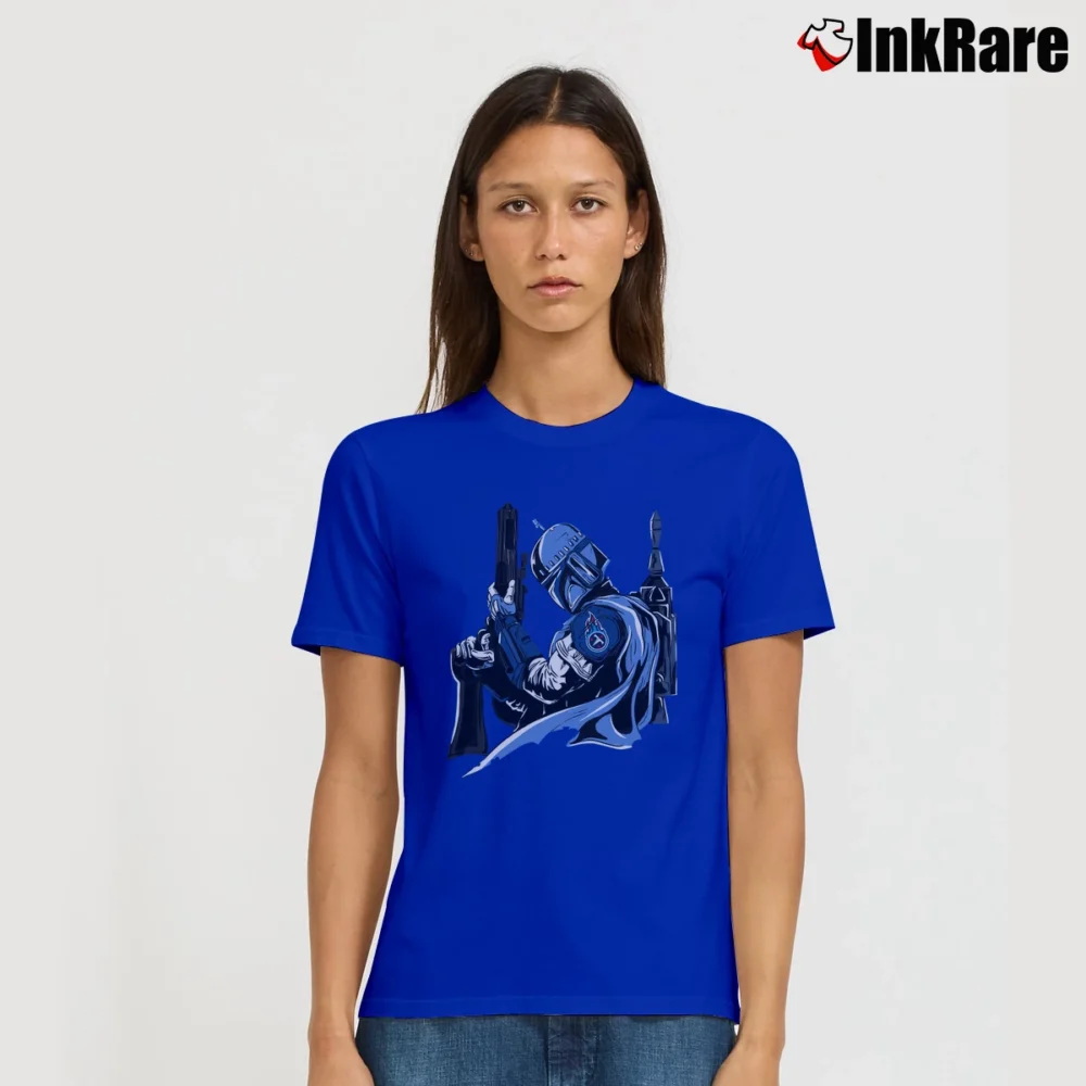 Women’s Tennessee Titans Boba Fett Star Wars Football Signature T-Shirt in royal blue | Soft, Flattering Fit