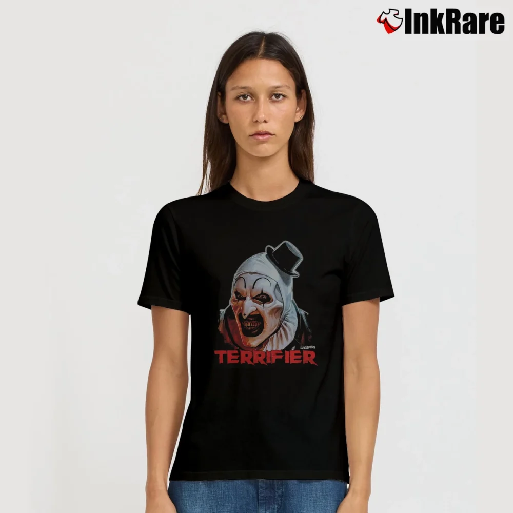 Women’s Terrifier Art The Clown Legends Signature T-Shirt in black | Soft, Flattering Fit