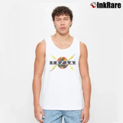 Men’s tesla psychotic supper rock band graphic Tank Top in white | Breathable, Active-Friendly Design