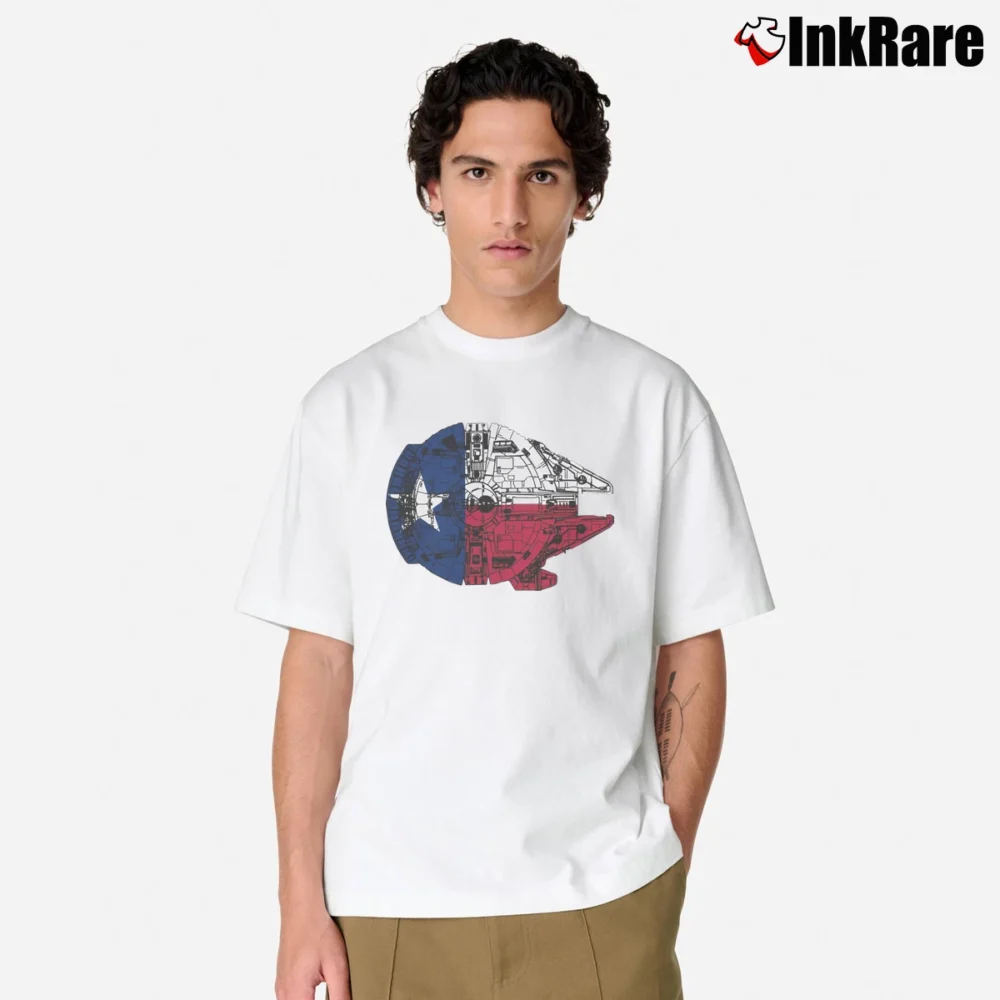 Men’s Texas Flag Millennium Falcon Mashup Classic T-Shirt in white | Soft, Breathable Everyday Wear