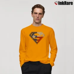 Men’s Texas Flag Superman Logo Lone Star Fan Long-Sleeve Shirt in orange | Sleek, Lightweight, Year-Round Wear
