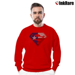 Men’s Texas Flag Superman Logo Lone Star Fan Crewneck Sweatshirt in red | Cozy Fabric, Clean Style
