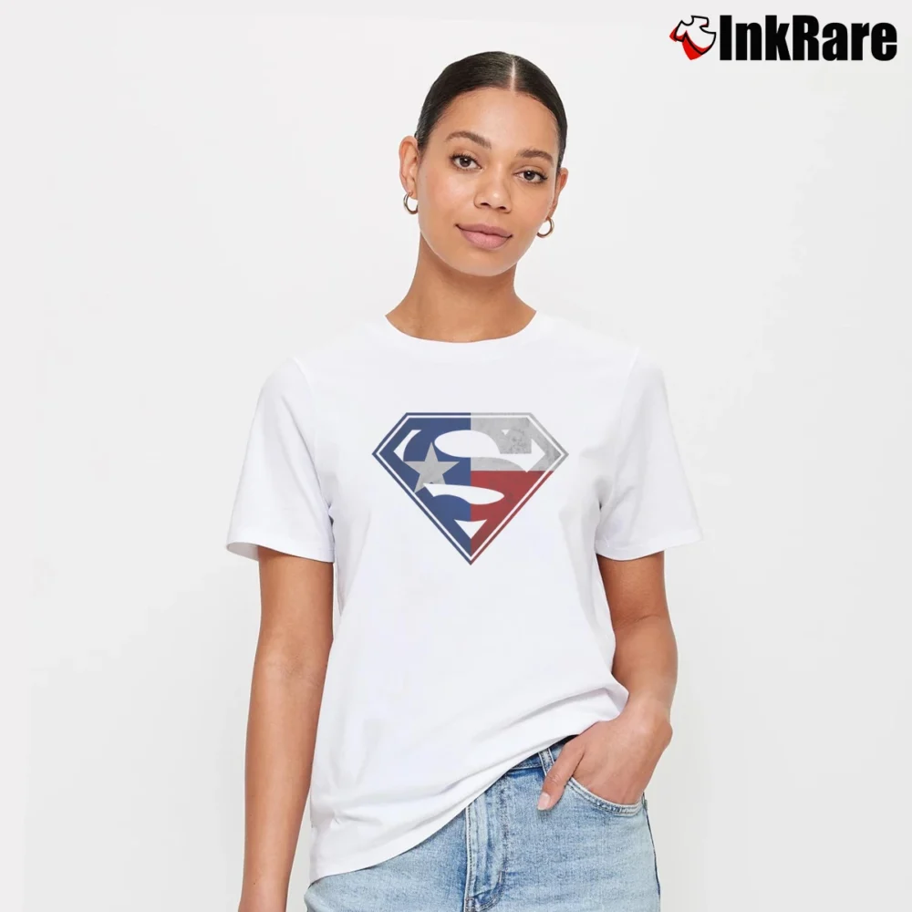 Women’s Texas Flag Superman Logo Lone Star Fan Signature T-Shirt in white | Soft, Flattering Fit