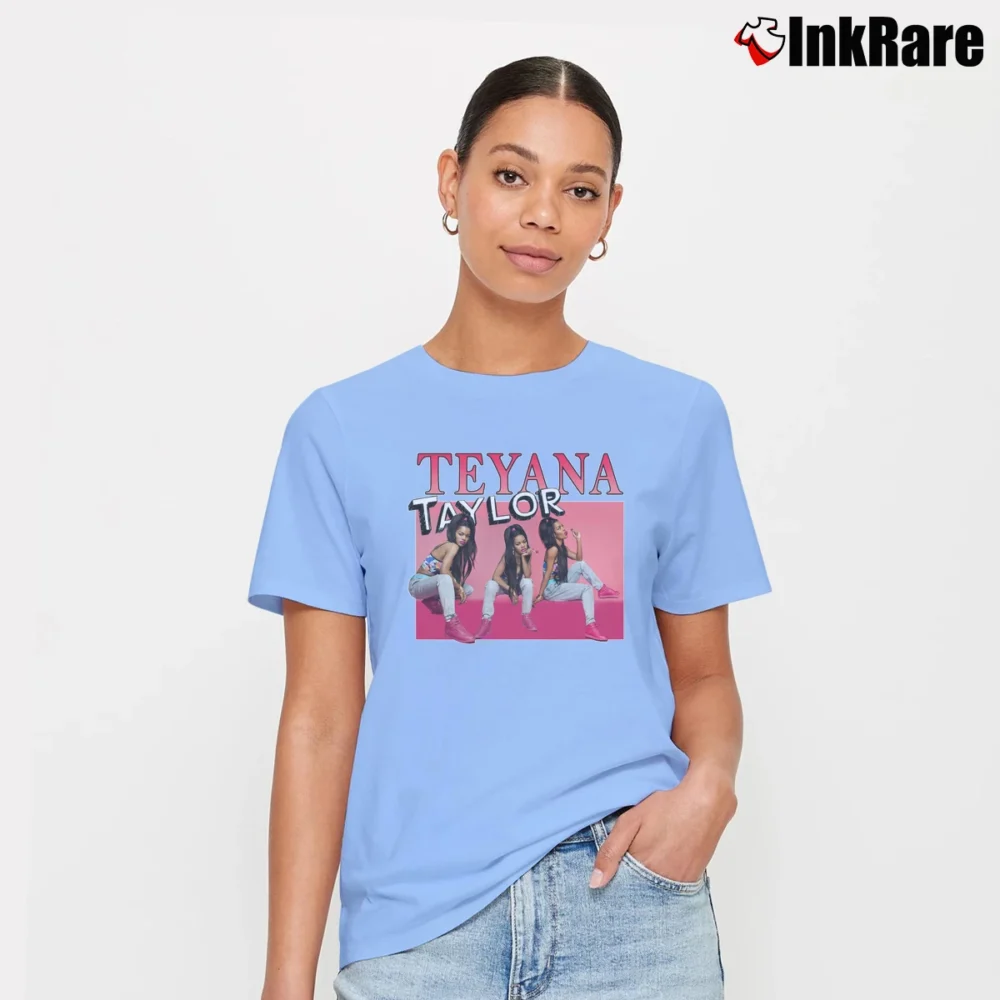 Women’s Teyana Taylor Style Graphic Signature T-Shirt in light blue | Soft, Flattering Fit