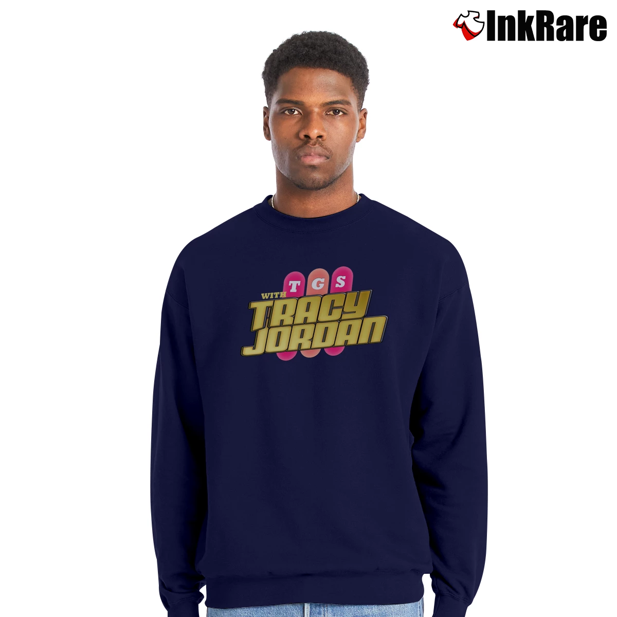 Men’s Tgs With Tracy Jordan 30 Rock Inspired Crewneck Sweatshirt in navy | Cozy Fabric, Clean Style
