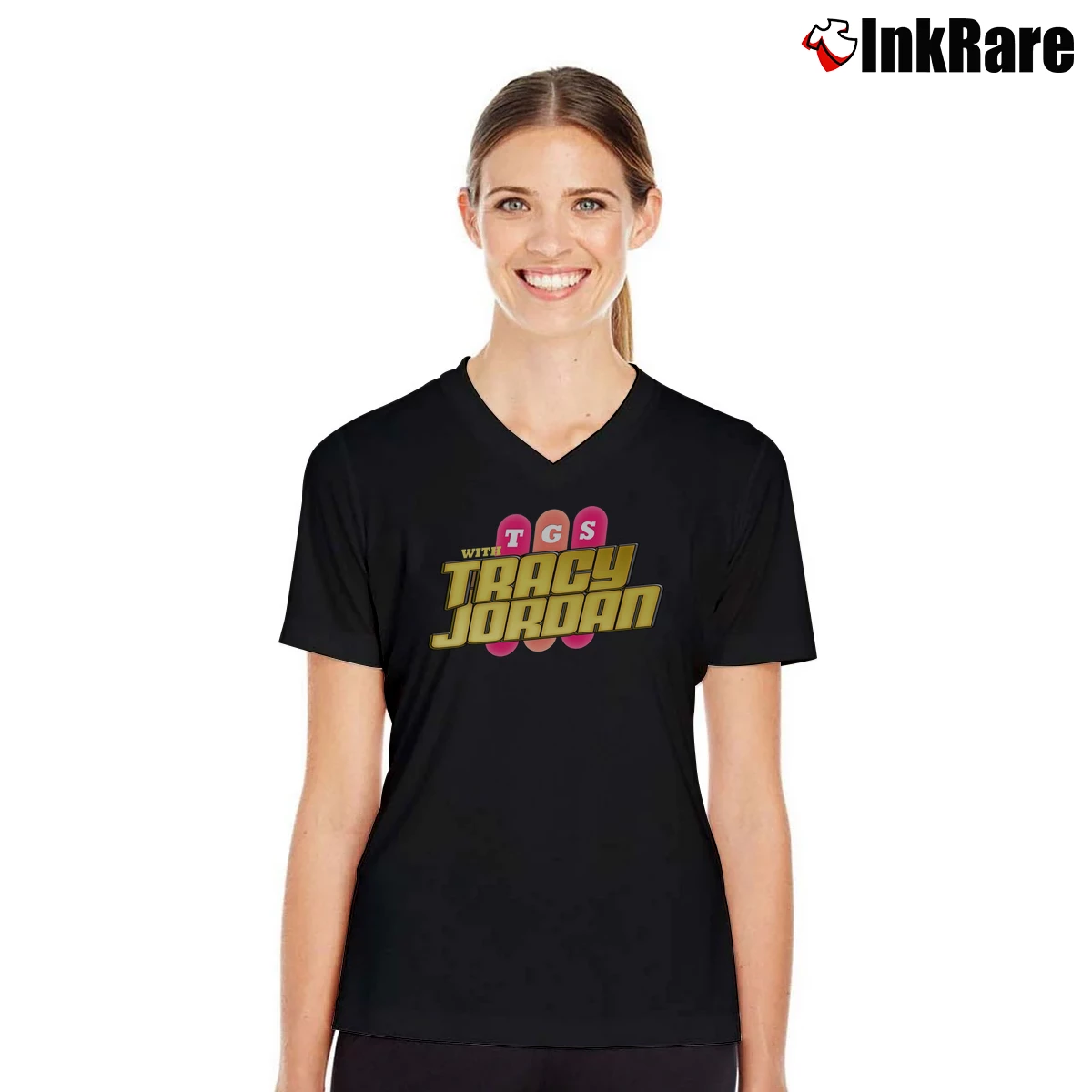Women’s Tgs With Tracy Jordan 30 Rock Inspired V-Neck Tee in black | Chic Neckline, Soft Texture