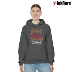 Women’s Thankful Grateful Blessed Disney Thanksgiving Mickey Cozy Hoodie in charcoal | Warm, Structured, Stylish