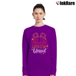 Women’s Thankful Grateful Blessed Disney Thanksgiving Mickey Long-Sleeve Top in purple | Sleek, Versatile, All-Season