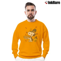 Men’s Thanksgiving Snoopy And Woodstock Pilgrim Crewneck Sweatshirt in orange | Cozy Fabric, Clean Style