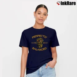 Women’s Thanos Infinity Gauntlet Perfectly Balanced Marvel Signature T-Shirt in navy | Soft, Flattering Fit