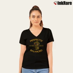 Women’s Thanos Infinity Gauntlet Perfectly Balanced Marvel V-Neck Tee in black | Chic Neckline, Soft Texture