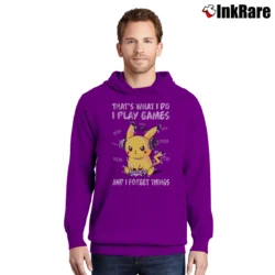 Men’s That's What I Do I Play Games And I Forget Things Pikachu Pokemon Pullover Hoodie in purple | Cozy, Durable, Modern Fit