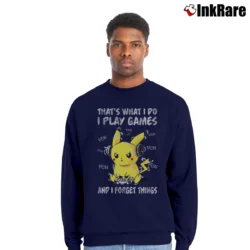 Men’s That's What I Do I Play Games And I Forget Things Pikachu Pokemon Crewneck Sweatshirt in navy | Cozy Fabric, Clean Style