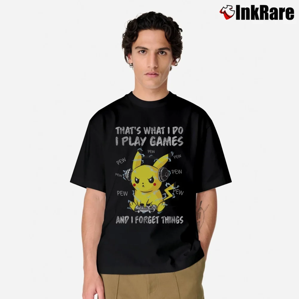 Men’s That's What I Do I Play Games And I Forget Things Pikachu Pokemon Classic T-Shirt in black | Soft, Breathable Everyday Wear