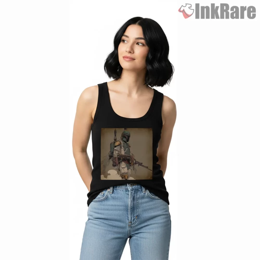 Thats Mr Fett If You Please Character Shirt on black tank top for women graphic tee