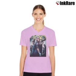 Women’s The 100 TV Show Poster Graphic V-Neck Tee in light pink | Chic Neckline, Soft Texture