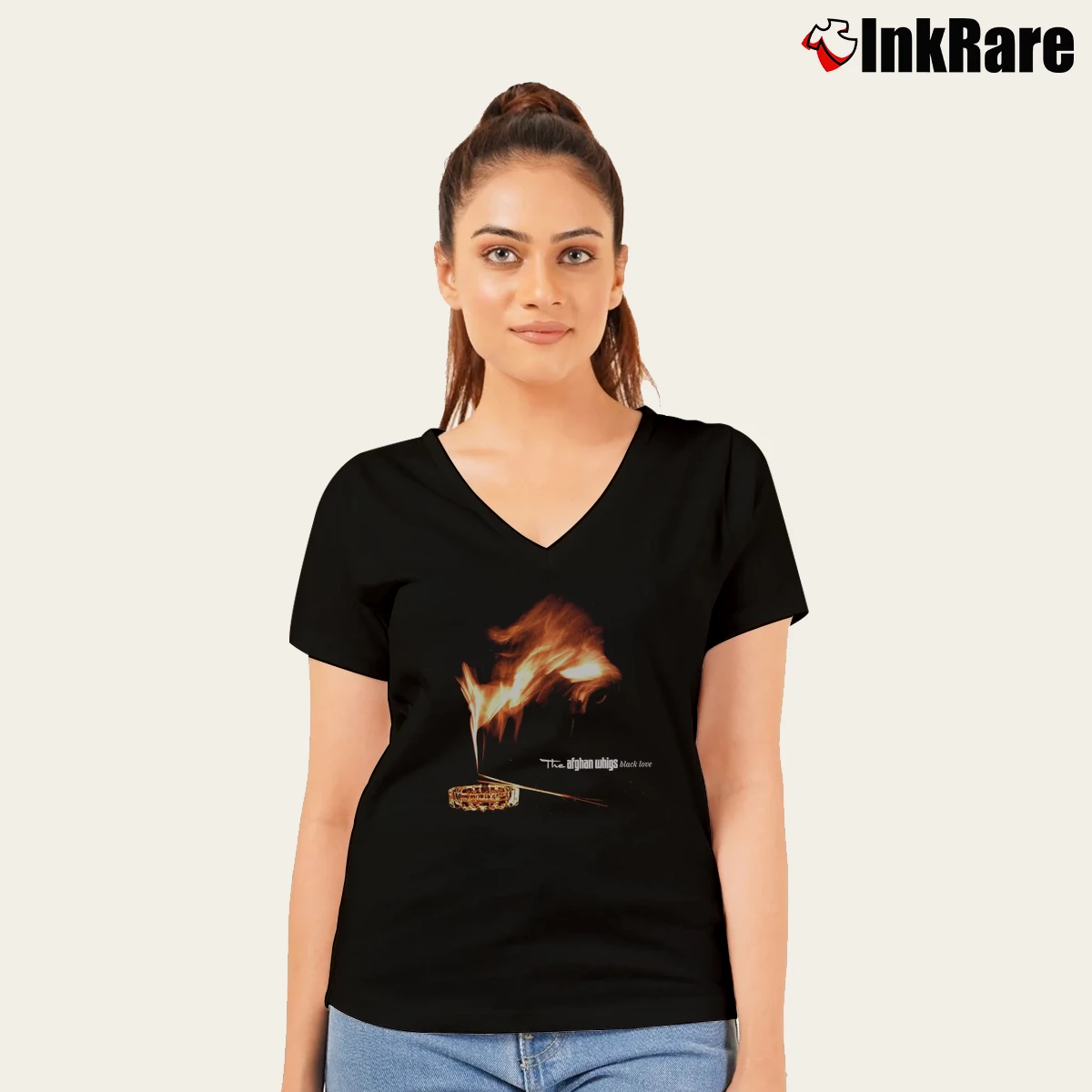 The Afghan Whigs Black Love Women’s V-Neck Tee in black – Flattering Fit Women’s The Afghan Whigs Black Love V-Neck Tee in black | Chic Neckline, Soft Texture