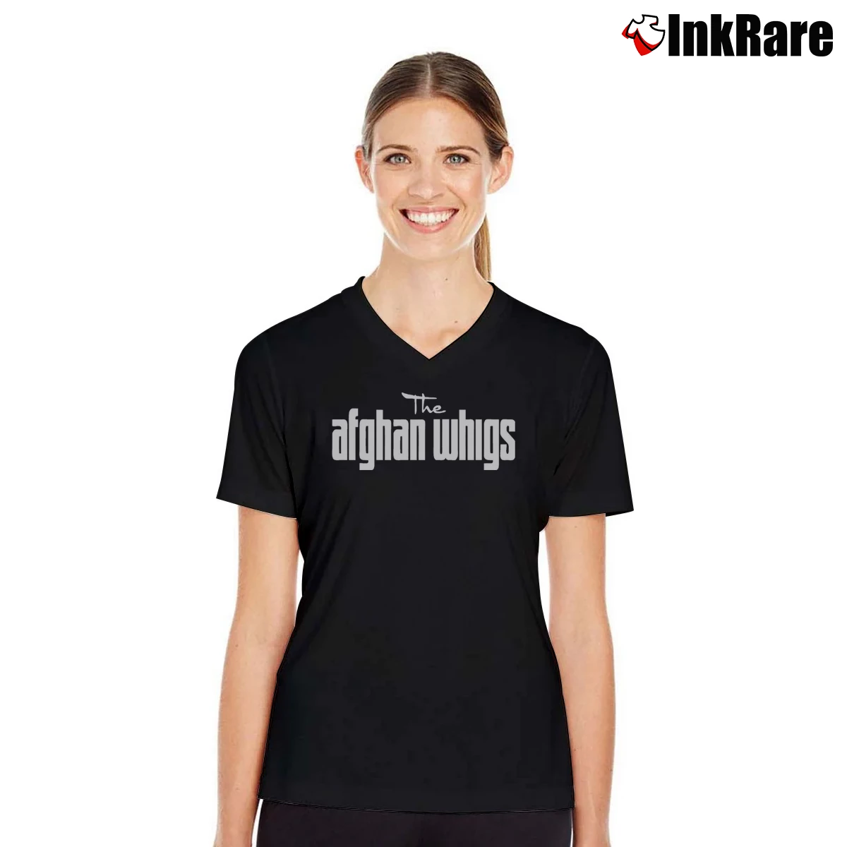The Afghan Whigs Women’s V-Neck Tee in black – Flattering Fit Women’s The Afghan Whigs V-Neck Tee in black | Chic Neckline, Soft Texture