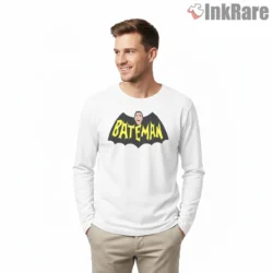 The Bateman Dark Parody Emblem Shirt on white long sleeve shirt for men graphic tee