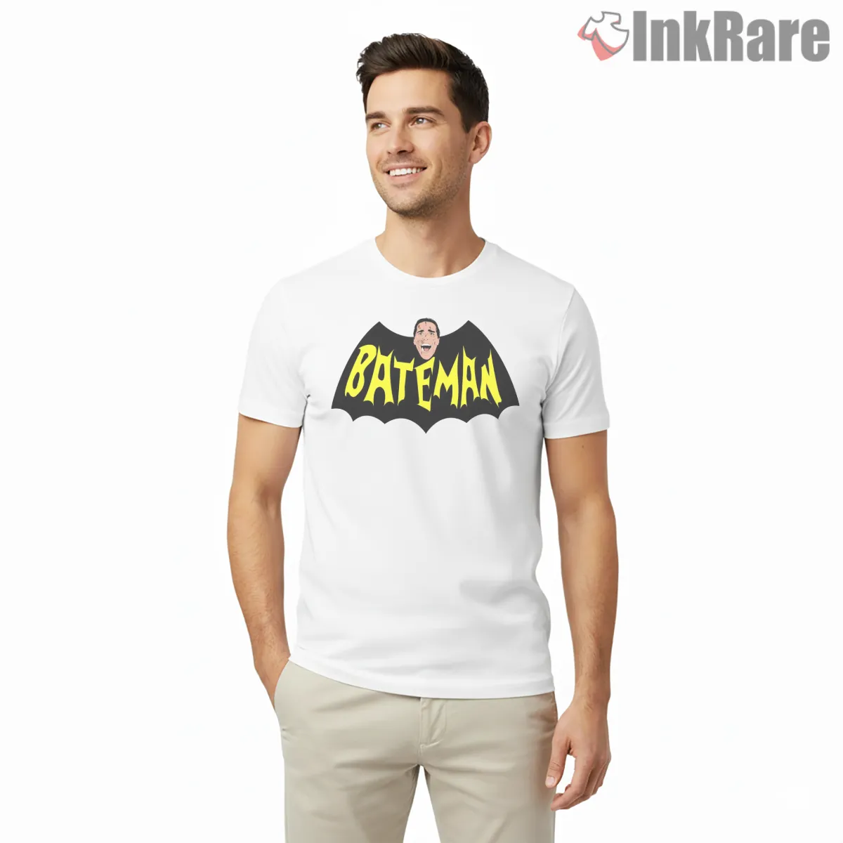 The Bateman Dark Parody Emblem Shirt on white short sleeve shirt for men graphic tee