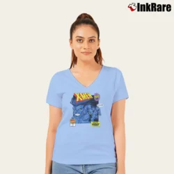 Women’s The Beast Mutant Milestone X - men Marvel Comic V-Neck Tee in light blue | Chic Neckline, Soft Texture