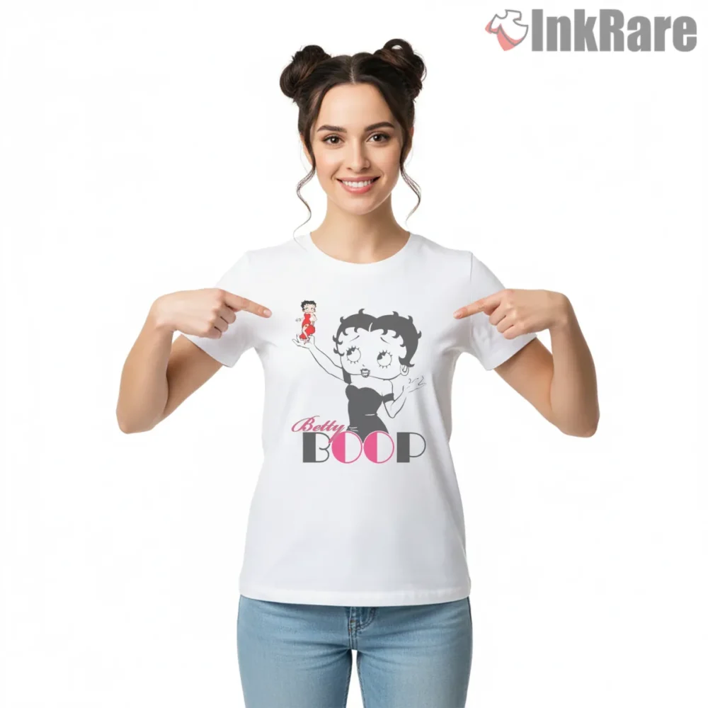 The Betty Boop Silhouette Logo Shirt on white short sleeve shirt for women graphic tee