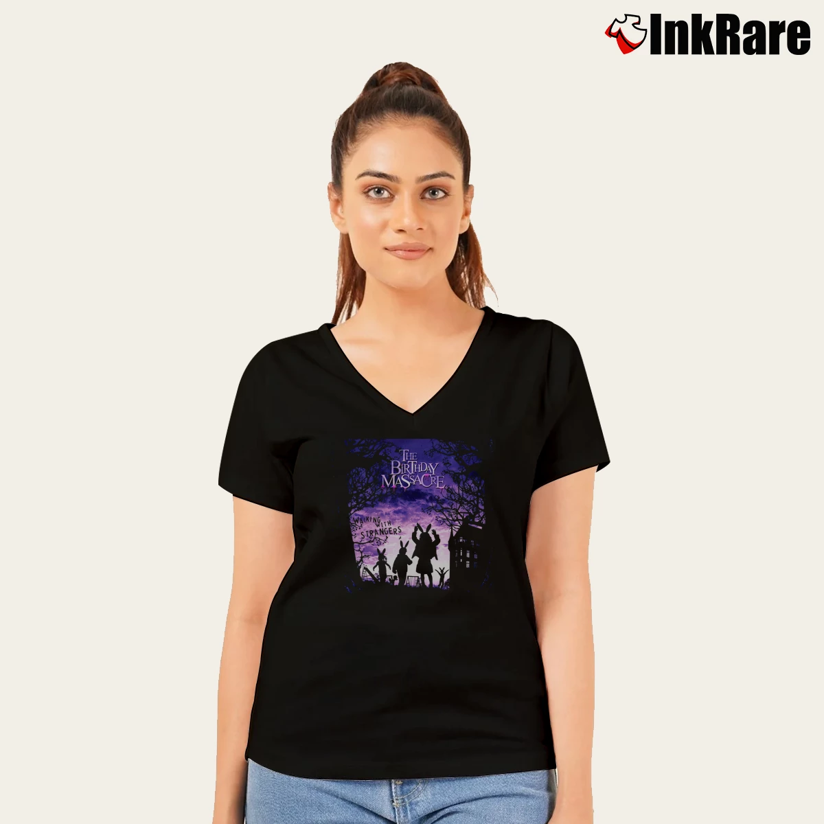 The Birthday Massacre Walking With Strangers Women’s V-Neck Tee in black – Flattering Fit Women’s The Birthday Massacre Walking With Strangers V-Neck Tee in black | Chic Neckline, Soft Texture