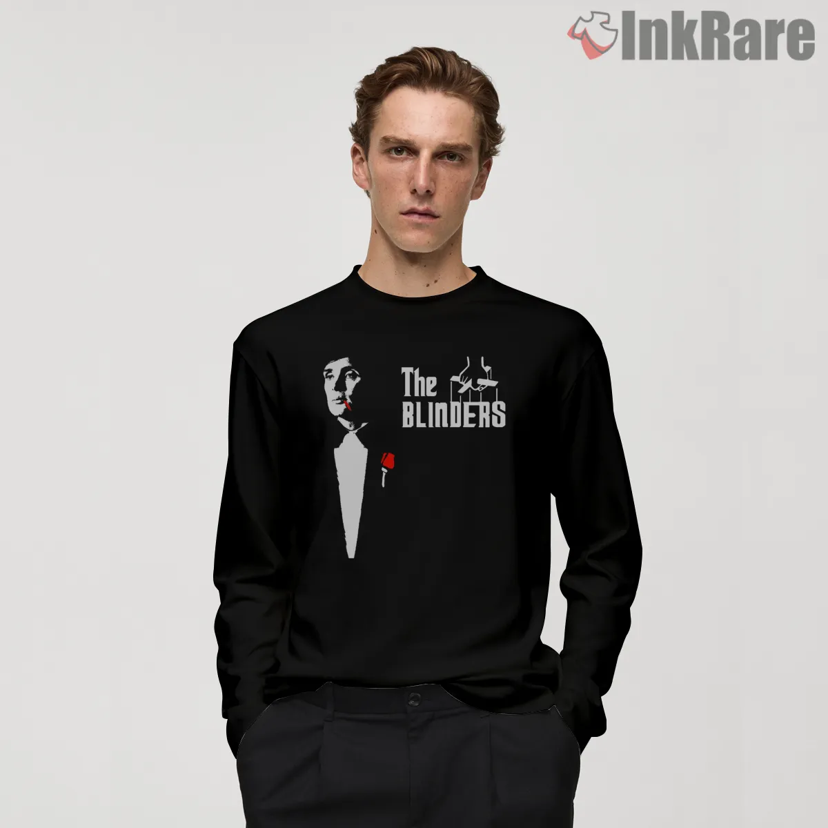 The Blinders Minimal Portrait Red Accent Long Sleeve Black The Blinders Minimal Portrait Red Accent Shirt on black long sleeve shirt for men graphic tee