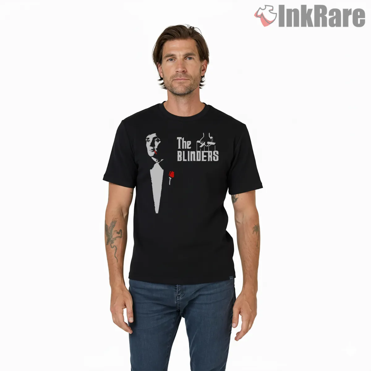 The Blinders Minimal Portrait Red Accent Short Sleeve Black The Blinders Minimal Portrait Red Accent Shirt on black short sleeve shirt for men graphic tee