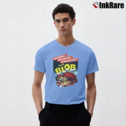 Men’s The Blob Horror Movie Poster V-Neck Tee in light blue | Sharp, Breathable, Everyday Staple