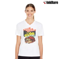 Women’s The Blob Horror Movie Poster V-Neck Tee in white | Chic Neckline, Soft Texture