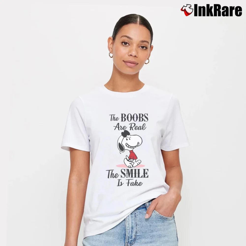 Women’s The Boobs Are Real Snoopy The Smile Is Fake T-Shirt in white | Soft, Flattering Fit