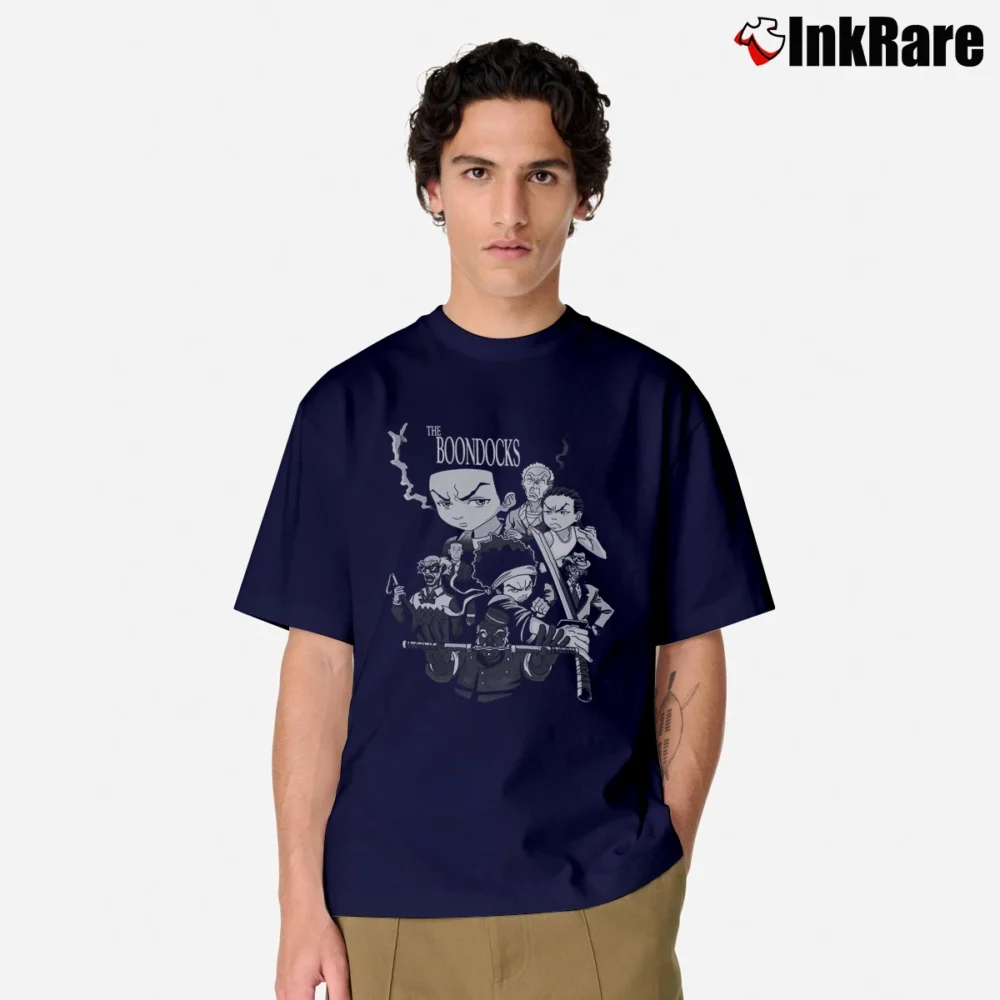 Men’s The Boondocks Character Cast Fighting Collage Classic T-Shirt in navy | Soft, Breathable Everyday Wear