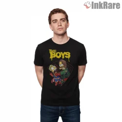 The Boys Homelander Simpsons Dark Superhero Mashup Shirt on black short sleeve shirt for men graphic tee