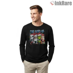 The Boys Of Winter Christmas Icons Mashup Shirt on black long sleeve shirt for men graphic tee