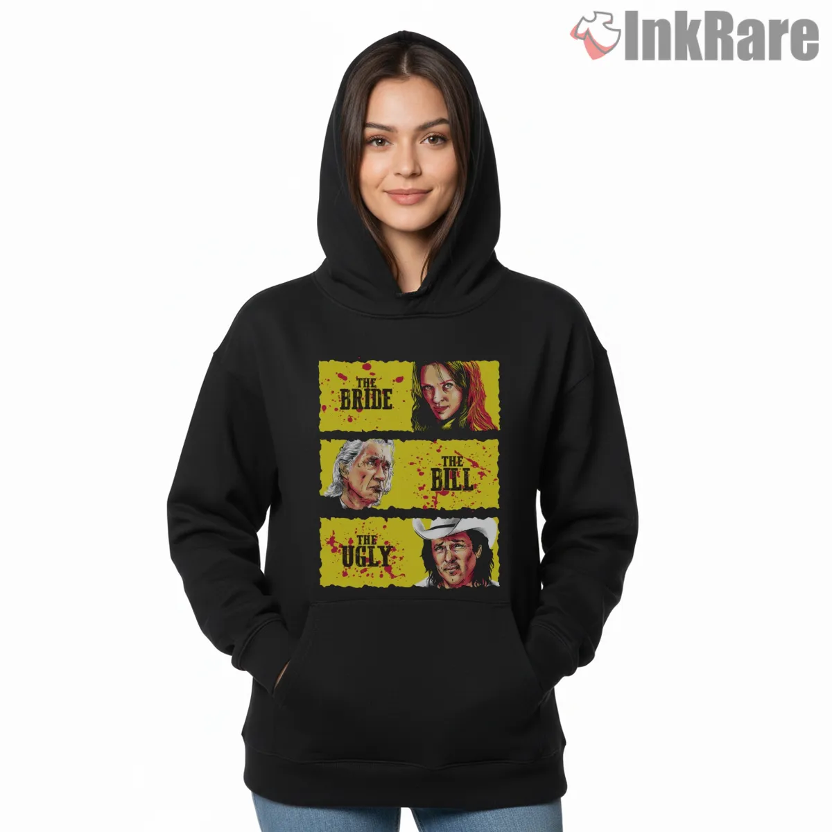The Bride Bad Ugly Western Parody Kill Bill Hoodie Black The Bride Bad Ugly Western Parody Kill Bill Shirt on black hoodie for women graphic tee